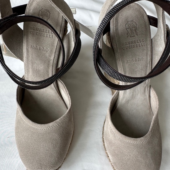 Brunello Cucinelli Suede Strappy Wedges Size 38 - Picture 3 of 10